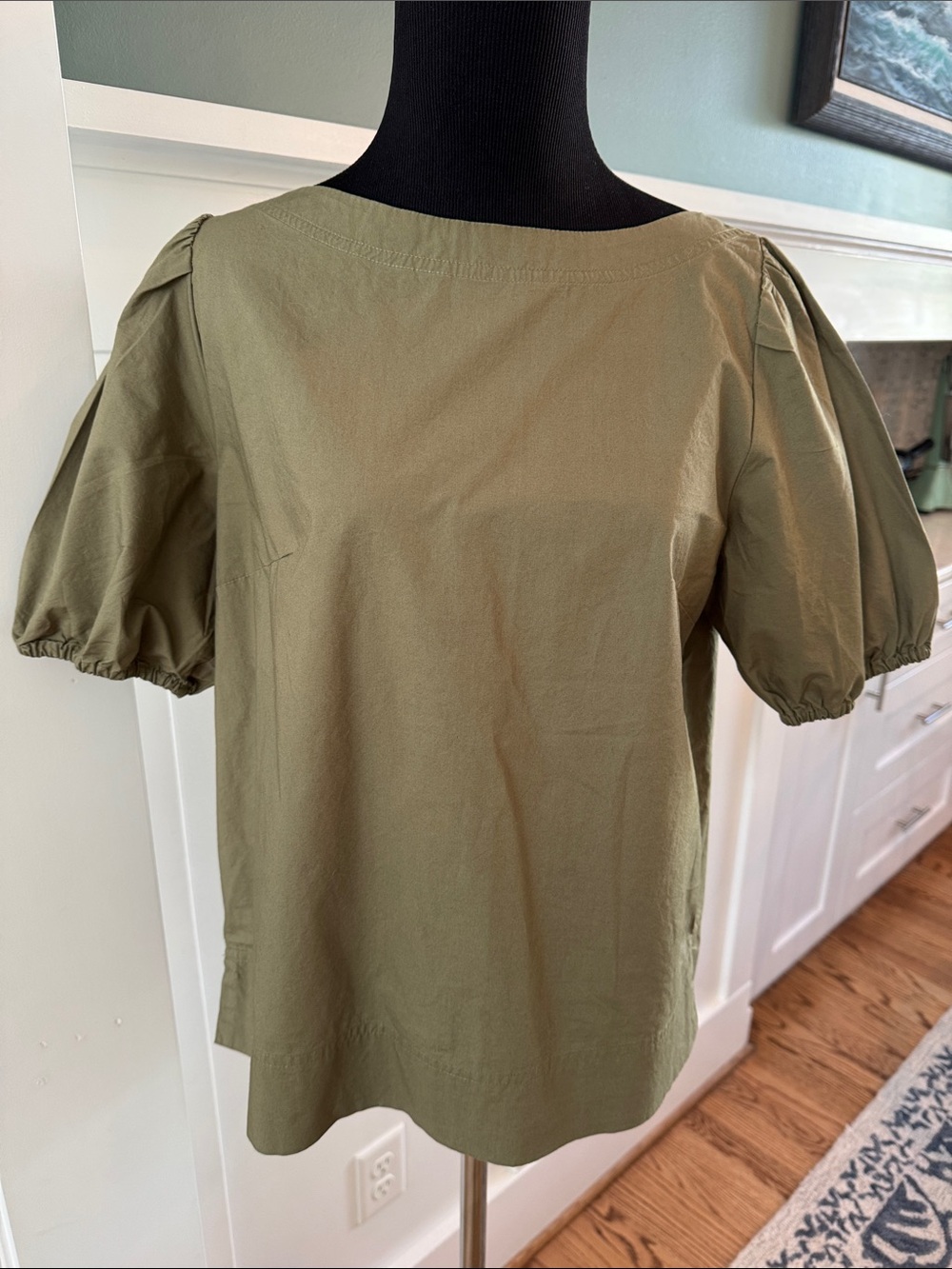 J. Crew Olive Green Puff-Sleeve Cotton Top